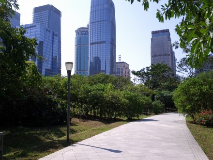 Skyscrapers and green spaces